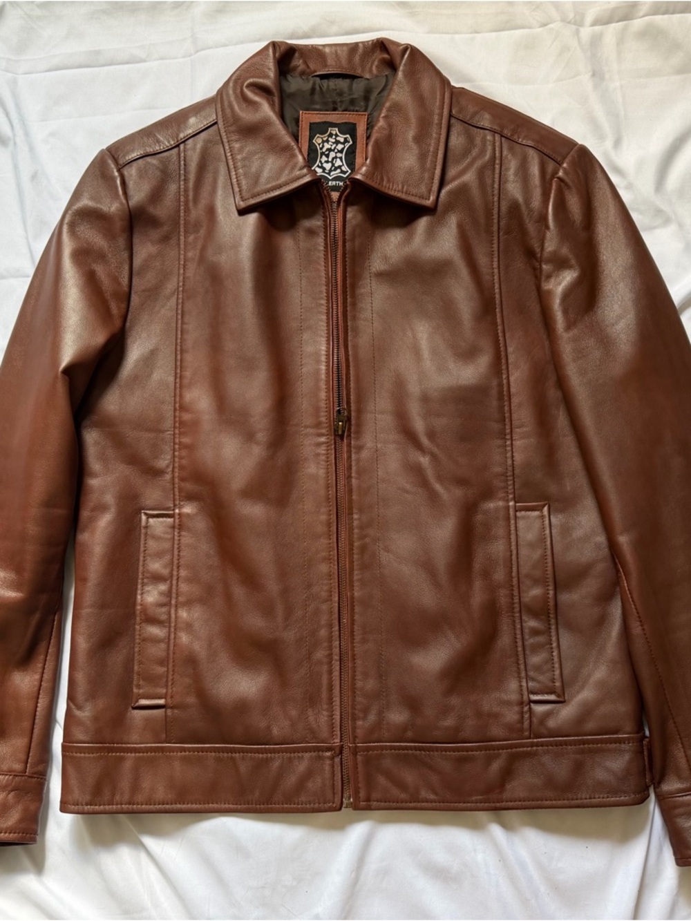 Men's Brown Leather Zip-Front Performance Jacket